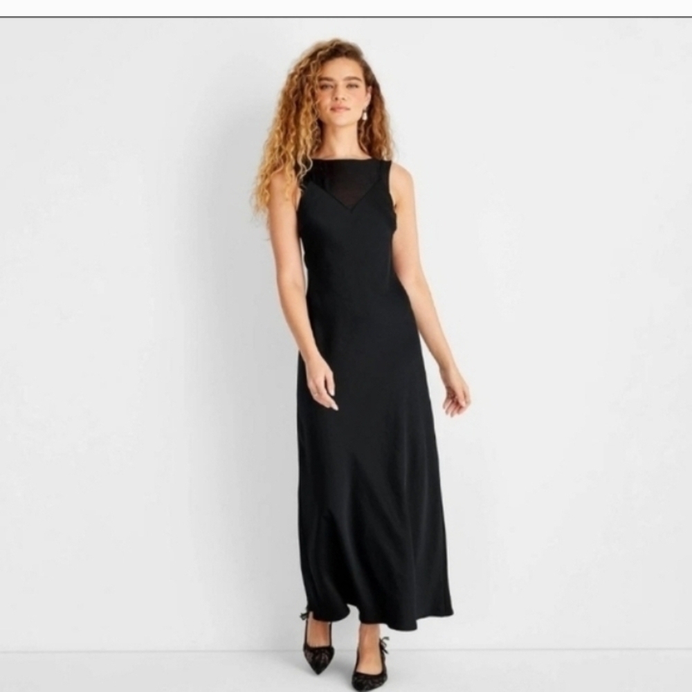 Future Collective Women's Sleeveless Mixed Media Ankle Slip Dress Black